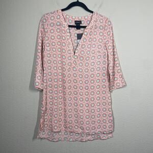 Cover 2 Cover Small V Neck Tunic Shirt Blush Peach Geometric 3/4 Sleeves NWT